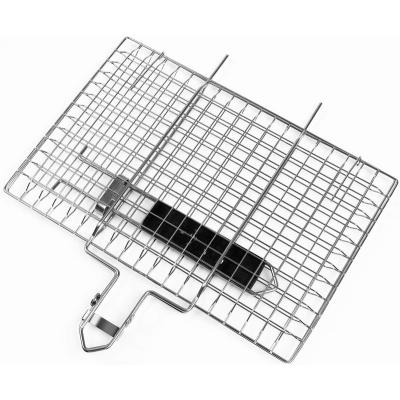 China Easily Cleaned High quality BBQ Barbecue Grilling Basket Roast Folder Tool with plastic handle for sale