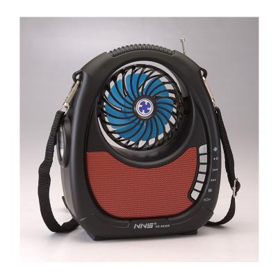 China NS-8059SF PORTABLE portable fan speaker with FM/AM/SW radio table fan rechargeable battery with USB TF TWS torch light speaker for sale