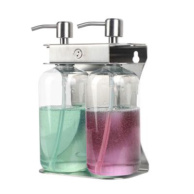 China Double Soap Dispenser Manual Liquid Soap Dispenser Stainless Steel Soap Dispenser For Bathroom Hotel And Other Places for sale