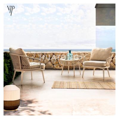 China UV-Resistant Hot Selling Outdoor Furniture Sofa Combination 3pcs Rope Bistro Set With 2 Chairs And 1 Table for sale