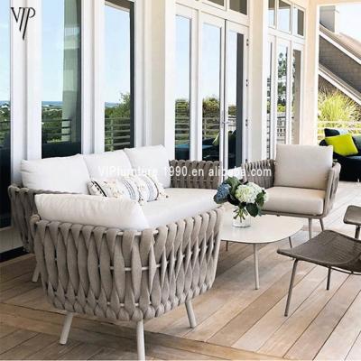 China UV-resistant Modern Outdoor Leisure Rattan Chair Combination Aluminum Tube Rope Sofa Set Balcony Courtyard Rattan Chair Sofa for sale