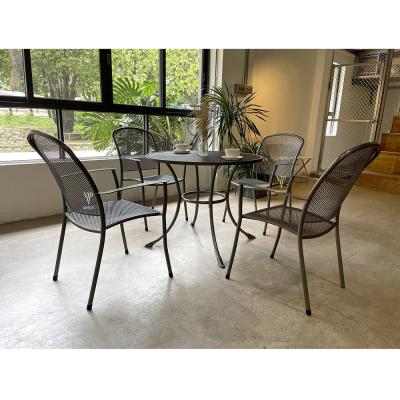 China Eco-Friendly\UV Resistant\Water Proof\Professional OEM Factory Weather Resistant Hot Sale 5 Pieces Metal Patio Door Waterproof Furniture Round Wrought Iron Table Cafe Dining Set for sale