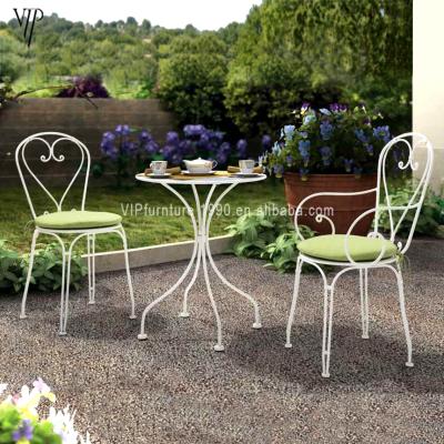 China Modern French Restaurant Garden Metal Chairs Outdoor Cafe Balcony Furniture Bistros 3 Pieces Set Modern Chairs Sale for sale