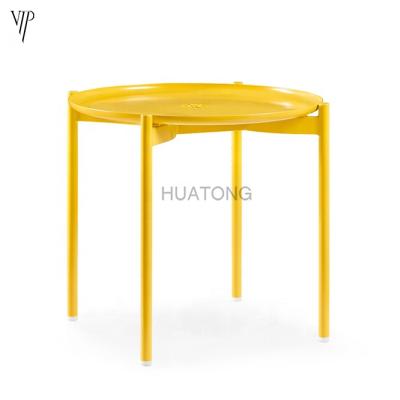 China Table Antirust High Quality Modern Steel Home Yellow Round Aluminum Side Coffee Tables for sale