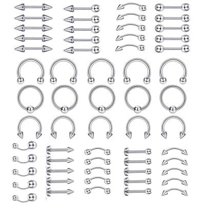 China 60pcs/Set Punk Ring Belly Button Ring Tongue Ring Stainless Steel Lip Piercing Jewelry Sets for sale