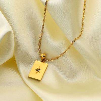 China INS Trendy 18K Rectangle Necklace Women North Star Stainless Steel Stainless Steel Zircon Pendant Waterproof Necklace for sale