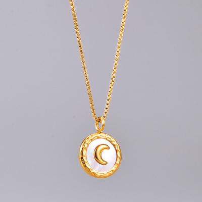 China 18 Trendy INS Stainless Steel Gold Plated Pendant Necklace Irregular Fritillary Shell Moon Necklace For Women New for sale