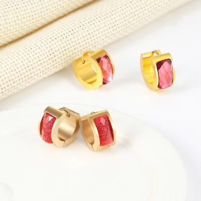 China FASHIONABLE new design unique small 18K gold plated stainless steel resin inlaid circle acrylic earrings for sale