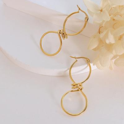 China FASHIONABLE French personality 18k gold plated double circle earring stainless steel number earring for women for sale