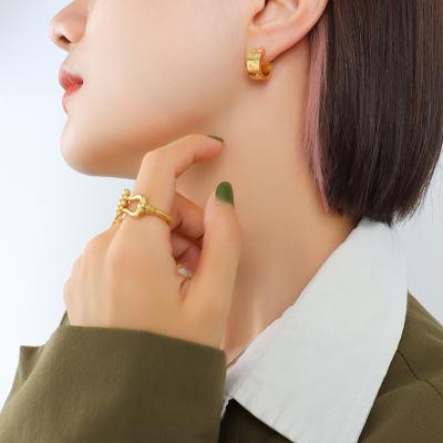 China New Arrival FASHIONABLE Zircon Geometry Earring Stainless Steel cc Luxury 18k Gold Plated Earring For Women for sale