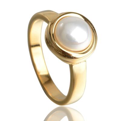 China New Vintage Design Korean Fashion 12MM High Polish Gold Plated Stainless Steel Pearl Ring for sale