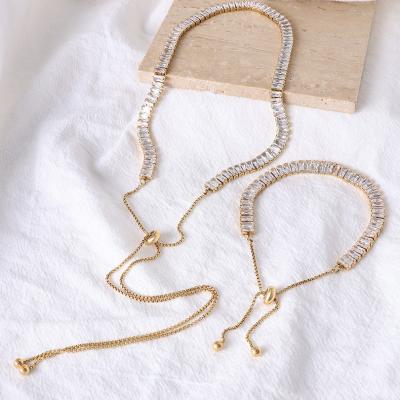 China FASHIONABLE European Luxury Adjustable Zircon Stainless Steel Necklace Jewelry Set Women for sale