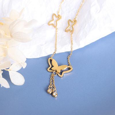 China INS TRENDY Fashion 18k Gold Plated Stainless Steel Butterfly Anklet Chain For Women for sale