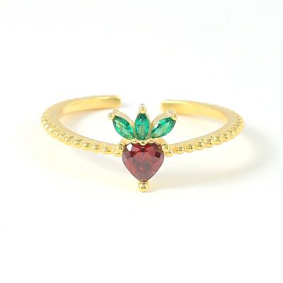 China TRENDY Fashion Creative Gold Plated Ring 925 Sterling Silver Mini Small Diamond Fruit Resizable Ring For Girl for sale