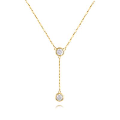 China TRENDY New Fashion Simple Sterling Silver Round Diamond Pendant Necklace 925 Gold Plating Clavicle Necklace for Women for sale