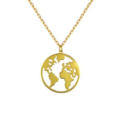 China New FASHIONABLE Simple Gold Layer Map Necklace Shape 925 Sterling Silver Earth Map Pendant Necklace for sale