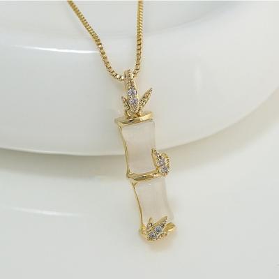 China TRENDY Fashion Gold Plated 925 Sterling Silver Pendant Necklace Bamboo Shape Natural Stone Jade Necklace for sale