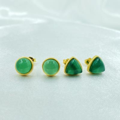 China New Trendy Design Vintage Fashion Women 925 Sterling Silver Agate Jade Stud Earrings for sale