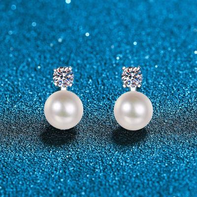 China Natural Pearl High Quality FASHIONABLE 925 Sterling Silver Earring 0.3 Carat Moissanite Earring Jewelry for sale