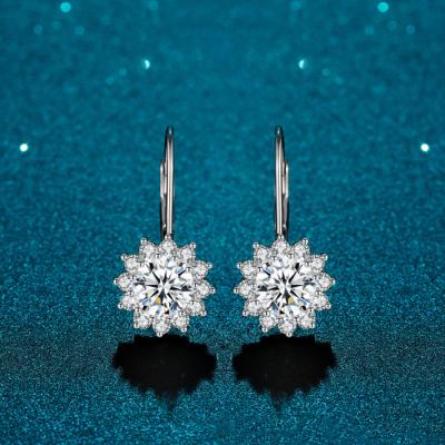 China TRENDY Classic Platinum Plated Sunflower 925 Sterling Silver Earrings 1 Carat Moissanite Earring Jewelry for sale