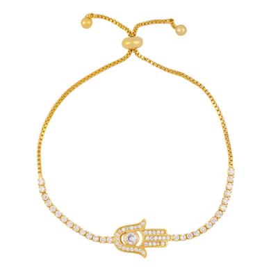 China TRENDY Brass Bracelet Fashion Hamsa Hand Tennis Chain Zircon Adjustable Hamsa Bracelet for sale