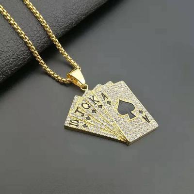 China Men TRENDY Hip Hop Stainless Steel Poker Card Necklace for sale