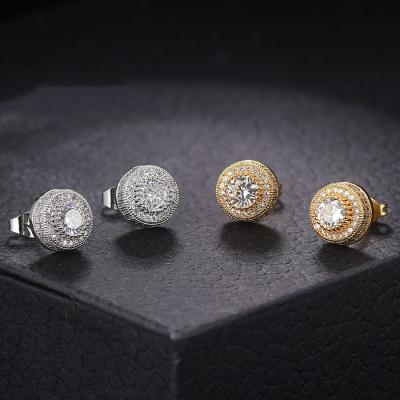 China Luxury Hiphop Hiphop Square Round Gold Filled Copper Micro-inlaid Zircon Diamond Men Stud Earring Earrings for sale