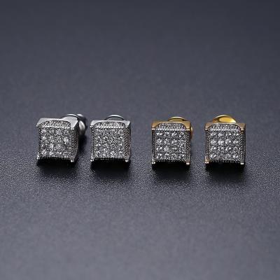 China Vintage European Personality Hip Full Diamond Square Round Hop Zircon Men's Earrings for sale