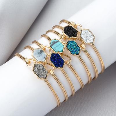 China Hot Selling Trendy Hot Sale Fashion Natural Gold Plated Hexagon Turquoise Friendship Druzy Colored Imitation Bracelet for sale