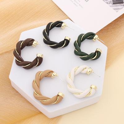 China Fashion 18K Gold Plating Faux Brass Circle French Twisted Leather Stud Earrings For Women for sale