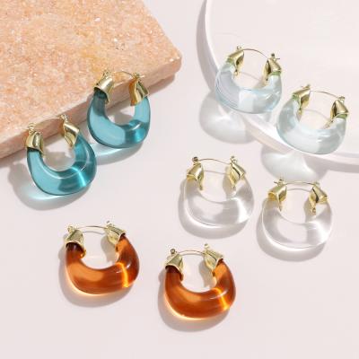 China FASHIONABLE new design Korean exaggerated U-shaped retro gold plated acrylic resin earrings for sale