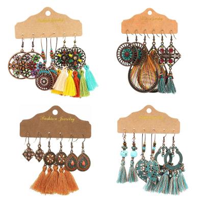 China New Vintage 3Pair/Set Bohemian Bohemian Bohemian Dangle Earrings Fashionable Jewelry Tassel Earrings for sale