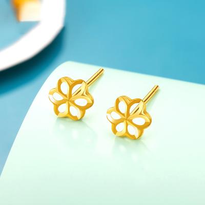 China New Trendy Jewelry 18k Real Gold Trendy Korean Luxury Stud Earrings Au750 Gold Filled Flower Earrings For Women for sale