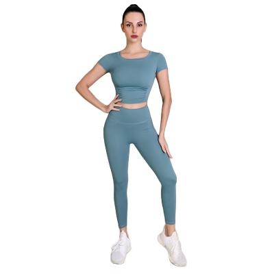 China High Waist Hip Lift Yoga Workout Suit Breathable Seamless Yoga Legging Sets Fitness Women Sportswear for sale