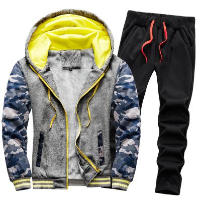 China Wholesale Rib Cuff Printed Warm Coats Winter Breathable Hoodies Set For Men's Jogger Sweatsuit Tracksuits for sale