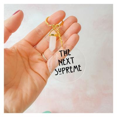 China Resin And Iron Text Resin Gold Foil Design Nice Gold Chain Key Chain Ring For Gift for sale