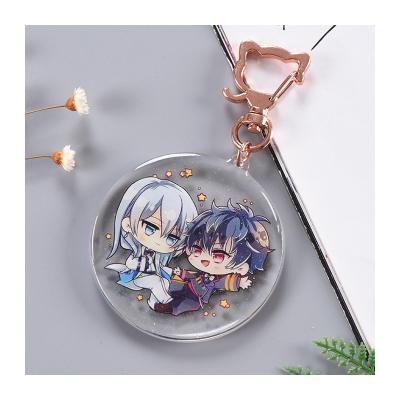 China Custom Clear Printed Cute Round Shape Anime Characters Shaker Key Chain Acrylic Charms With Epoxy Or Glitter Hologram for sale