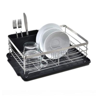 China Kitchen Sustainable Dish Drainer Rack With Plastic Drip Tray Cutlery Holder for sale