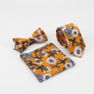 China 100% cotton Custom High Quality New Style Yellow Flower Cotton Neck Tie for sale