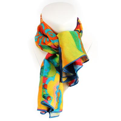 China Wholesale Custom Square Dacheng Women Scarves Painting Printed Silk Shawl Square Scarf for sale