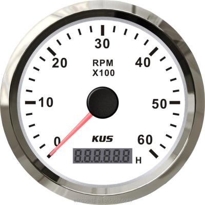 China Waterproof KUS 85mm Marine Tachometer Car Truck Boat Tacho Gauge With Hour Meter 0-6000RPM 12V 24V 85mm for sale