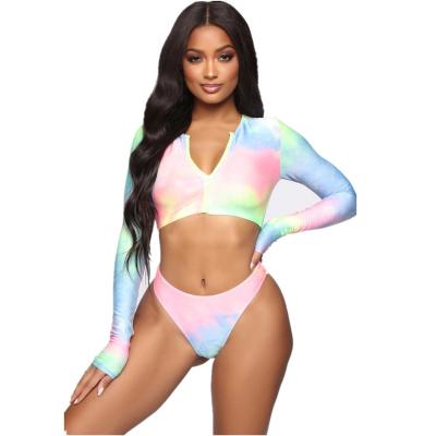 China Anti-Bacterial sexy printing swimming wear beach swimwear sexy women long sleeve swimsuit zipper for sale