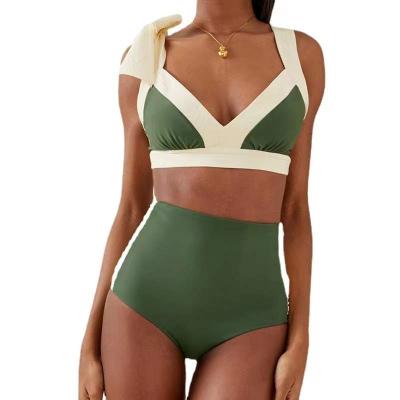 China Anti-Bacterial Hot selling deep V-neck lady bathing suit beach outfit sexy two high-waisted bikinis for sale