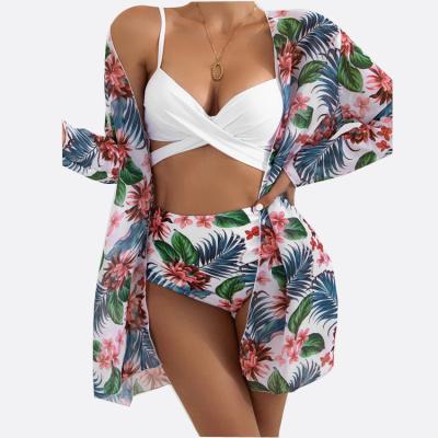 China Anti-Bacterial Women's printed chiffon summer new product three-piece bikini for sale