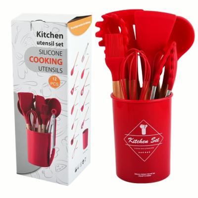 China Sustainable Heat Resistance 12 Piece Nonstick Wooden Handle And Silicone Kitchen Utensils Set Tools for sale