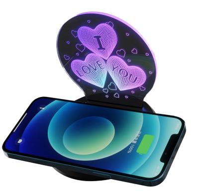 China 15W QI Radio Charging Wireless Charger 15w Stand Holder Night LED Lamp Custom Colorful Light Wireless Fast Charging Mobile Phone Charger for sale