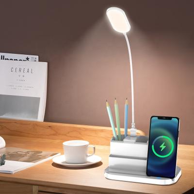 China Wireless Charger+Mobile Holder +Lamp +Pen Holder +Card Case 4 in 1 Pen Holder Mobile Phones Holder 15W Qi Lamp Night Light LED Study Table Bedside LED Wireless Charger bedroom desk for sale