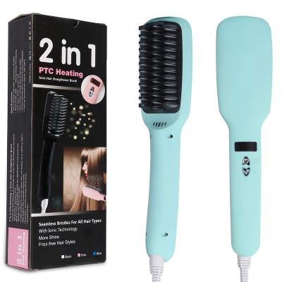 China Plug In Use LED Hair Straightener Electric Fast Ceramic Heating With Flat Iron Brush Hair Straightener Brush Quickly for sale