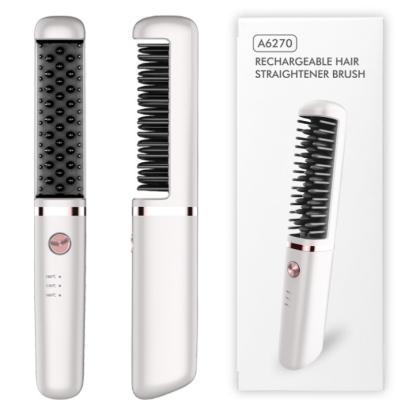 China Household USB Rechargeable Hair Straightening Brush Cordless Ceramic Ion Hair Straightener Curling Iron Comb for sale