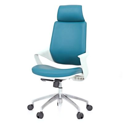 China (Size)Adjustable Blue Color Leather Office Chair PU Chair With High Back High Density Molded Foam for sale